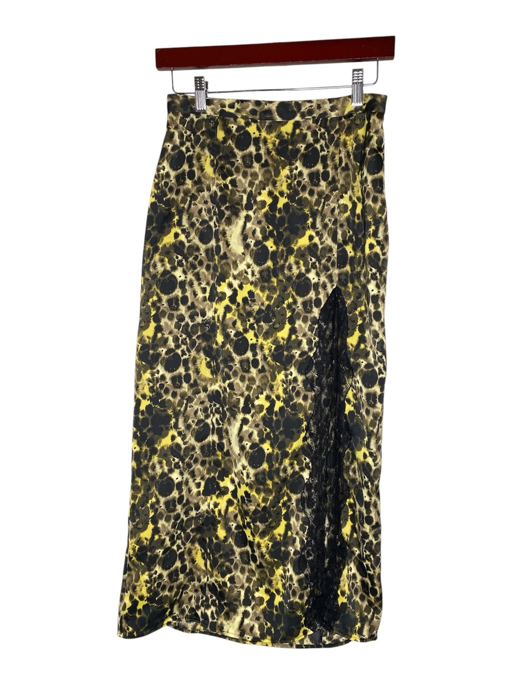 NWOT! Urban Outfitters Satin Leopard Lace High Thigh Slit Midi Skirt - Size S
